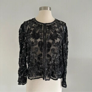 Vintage Robert Anthony 100% Pure Silk Sequin Blazer Top Black S